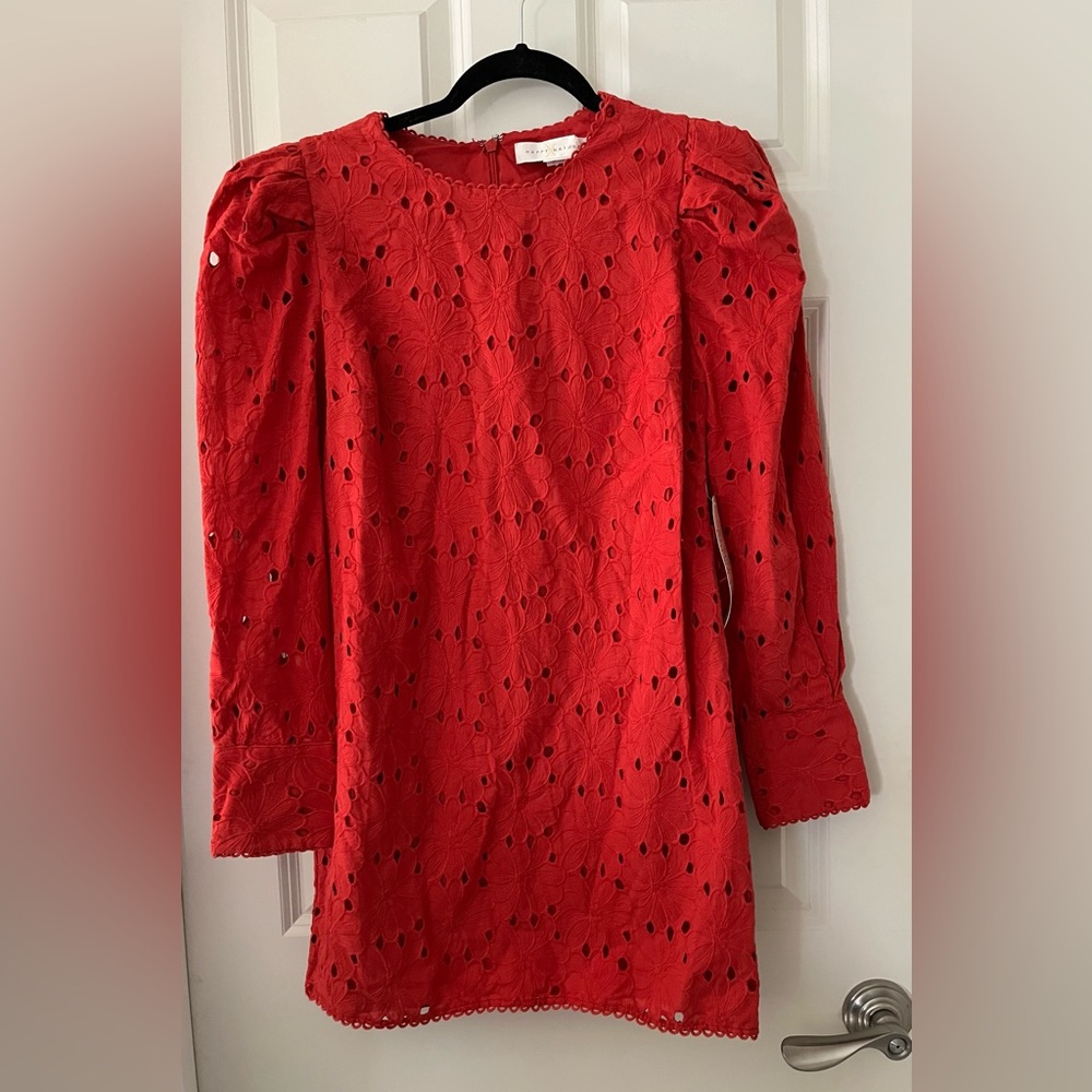 NWT Happy X Nature by Kate Hudson Long Sleeve Red Floral eyelet dress size 6
